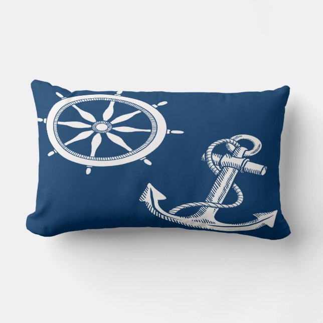 Nautical Ship Anchor Ships Wheel Lumbar Pillow (Front)
