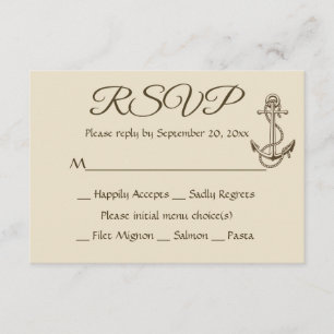 Nautical Ship Anchor Tan RSVP Brown Wedding Party Card