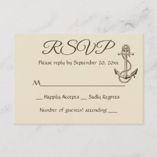 Nautical Ship Anchor Tan RSVP Brown Wedding Party Card