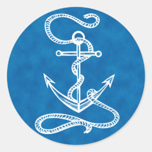 Nautical Ship Anchor Watercolor Blue Ocean Sailor Classic Round Sticker