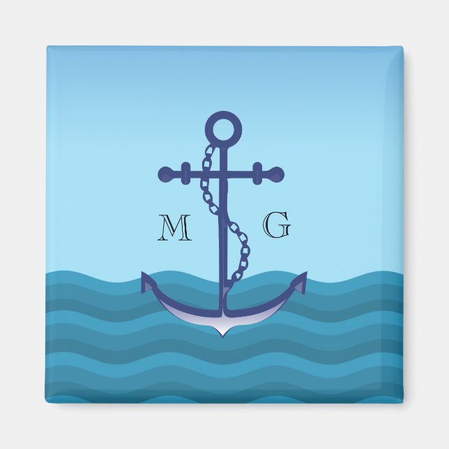 Nautical Ship Anchor with Double Monogram Magnet (Front)