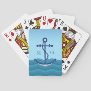 Nautical Ship Anchor with Double Monogram Playing Cards