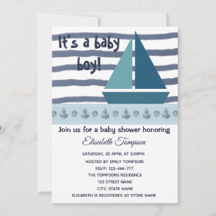 nautical ship and anchors boy baby shower invitation