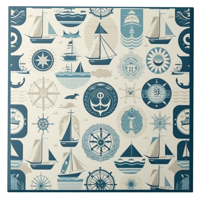 Nautical Ship and Ocean Themed ceramic art No12 Tile (Front)