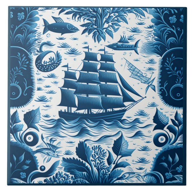 Nautical Ship and Ocean Themed ceramic art No5 Tile (Front)