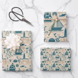 Nautical Ship and Ocean Themed pattern No13 Wrapping Paper Sheet