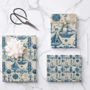 Nautical Ship and Ocean Themed pattern No16 Wrapping Paper Sheet