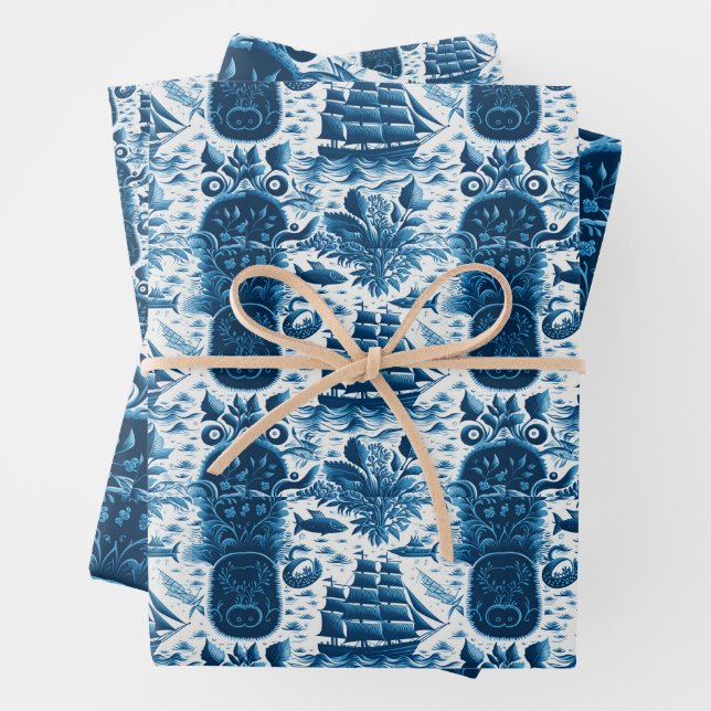 Nautical Ship and Ocean Themed pattern No5 Wrapping Paper Sheet (In situ)