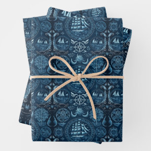 Nautical Ship and Ocean Themed pattern No7 Wrapping Paper Sheet