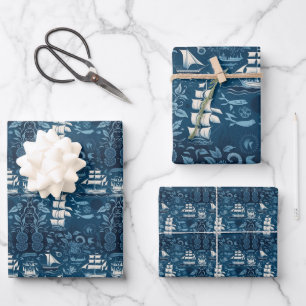 Nautical Ship and Ocean Themed pattern No8 Wrapping Paper Sheet