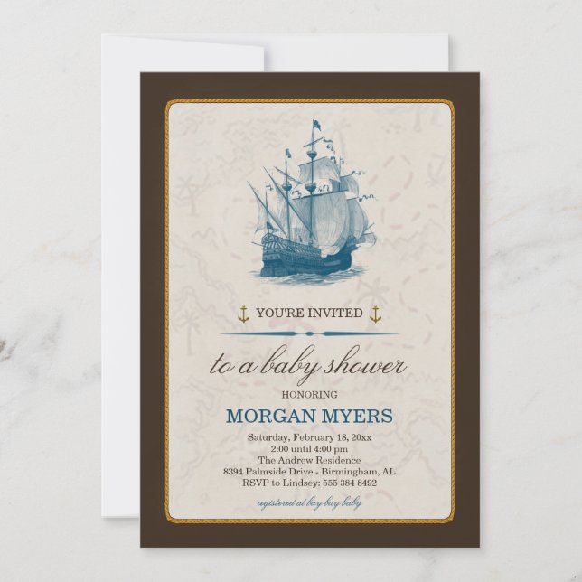 Nautical Ship Baby Shower Invitation (Front)