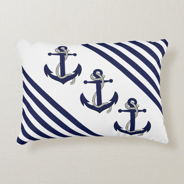 Nautical Ship/Boat Anchor/knot/Navy stripes Decorative Cushion (Front)