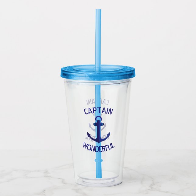 Nautical Ship Boat Blue Anchor Captain Wonderful Acrylic Tumbler (Front)
