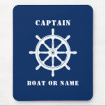Nautical Ship Helm Captain & Boat or Name Navy Mouse Mat<br><div class="desc">Nautical Ships Wheel Helm Captain Your Personalized Name or Boat Name Mouse Pad.</div>