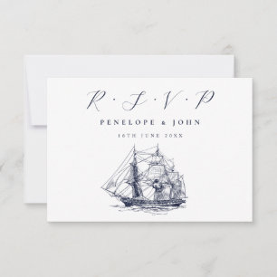 Nautical Ship Illustration Destination Wedding RSVP Card