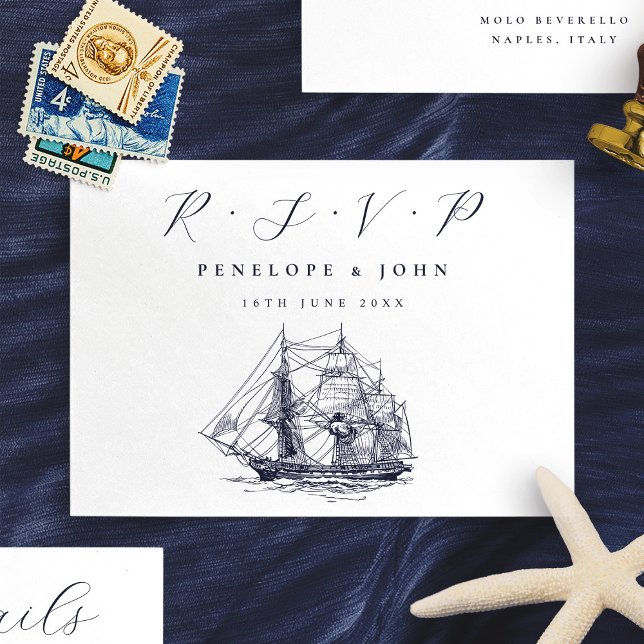 Nautical Ship Illustration Destination Wedding RSVP Card (Nautical Ship Illustration Destination Wedding RSVP Card)