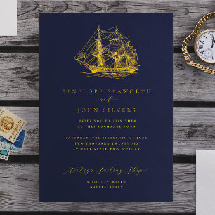 Nautical Ship Illustration Navy Blue Wedding