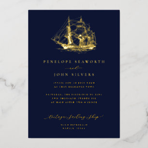 Nautical Ship Illustration Navy Blue Wedding