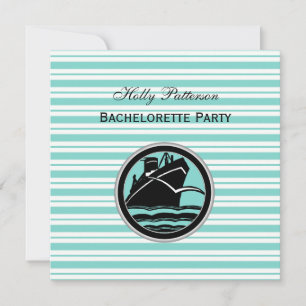Nautical Ship Lt Blu Wht Stripe #2 SQ Bachelorette Invitation