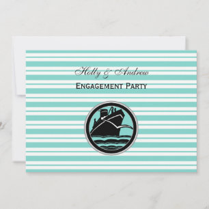 Nautical Ship Lt Blue White Stripe H Engagement Invitation