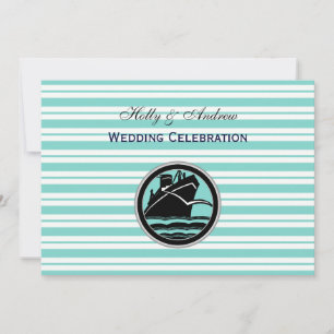 Nautical Ship Lt Blue White Stripe H Wedding Invitation
