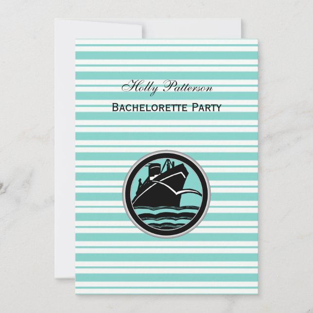 Nautical Ship Lt Blue White Stripe V Bachelorette Invitation (Front)