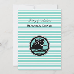 Nautical Ship Lt Blue White Stripe V Rehearsal Din Invitation