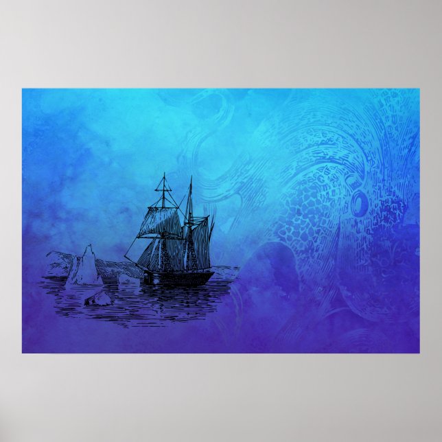 Nautical Ship & Octopus Poster (Front)