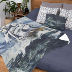 Nautical Ship on the Sea Fleece Blanket
