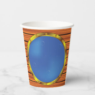 Nautical Ship Porthole Window with Blue Water Paper Cups