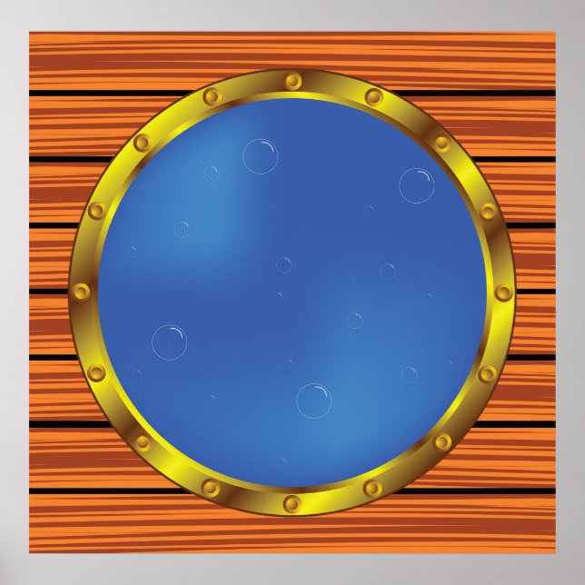 Nautical Ship Porthole Window with Blue Water Poster (Front)