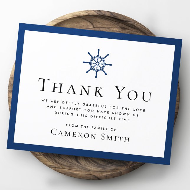 Nautical ship´s wheel helm funeral sympathy thank you card (Nautical ship´s wheel helm funeral sympathy thank you card)