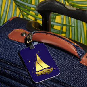 Nautical ship/sailboat/boat navy-blue/gold luggage tag