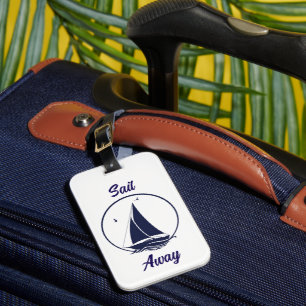 Nautical ship/sailboat/boat navy-blue/sail away luggage tag