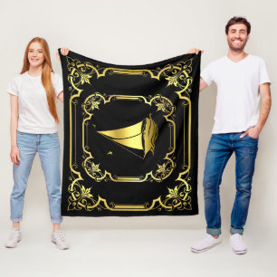 Nautical ship sailboat gilded black/gold/black fleece blanket