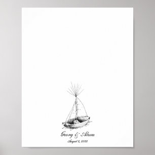 Nautical Ship Sketched Fingerprint Guestbook