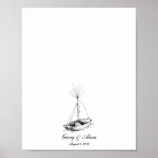 Nautical Ship Sketched Fingerprint Guestbook