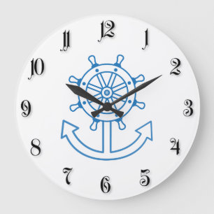 Nautical ship wheel and anchor large clock