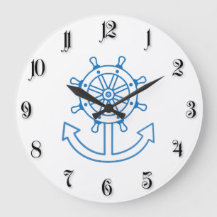 Nautical ship wheel and anchor large clock