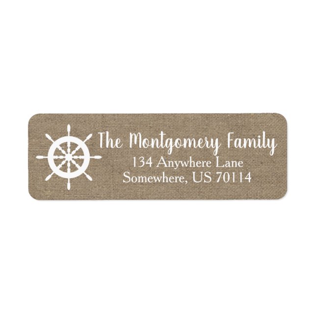 Nautical Ship Wheel & Faux Burlap | Family Name (Front)