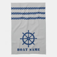 Nautical Ship Wheel Helm Rope Your Boat Name Grey