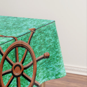 Nautical Ship Wheel Weathered Wood Tablecloth
