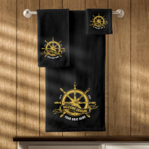 Nautical Ship Wheel Welcome Aboard Black & Gold