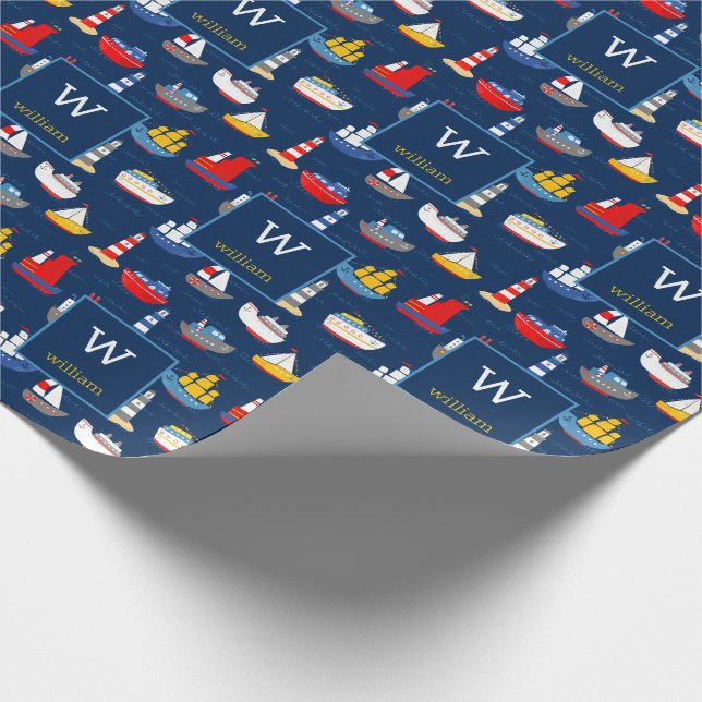 Nautical Ships Boats Ocean Vehicles Personalised Wrapping Paper (Corner)