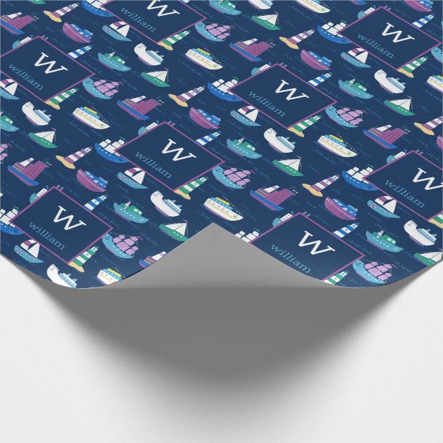 Nautical Ships Boats Ocean Vehicles Personalised Wrapping Paper (Corner)