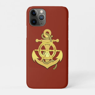 Nautical ship's wheel/anchor brick-red/gold  iPhone 11 pro case