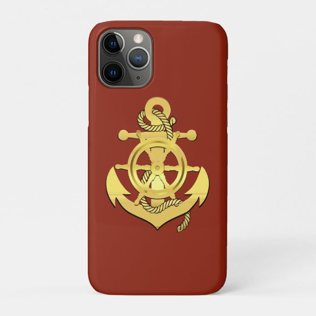 Nautical ship's wheel/anchor brick-red/gold  Case-Mate iPhone case (Back)