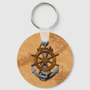 Nautical Ships Wheel And Anchor Key Ring