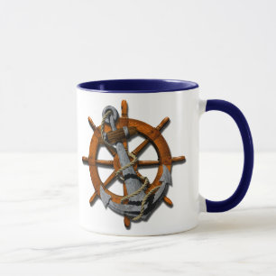 Nautical Ships Wheel And Anchor Mug