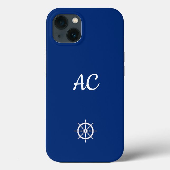 Nautical Ships Wheel Blue+White (Personalise) Case-Mate iPhone Case (Back)